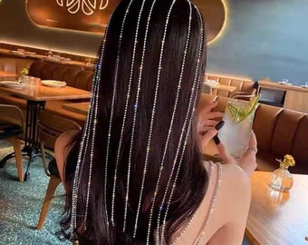 Luxury Rhinestone Long Tassel Headband, Women's Hair Jewelry, Bridal Party Hair Accessory, Wedding Hair Accessory, Gift for her