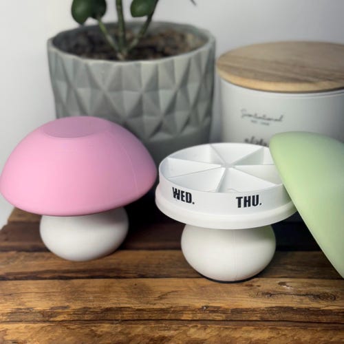 Mushroom Pill Organizer: 7-Day Weekly Vitamin Case with Weighted Base