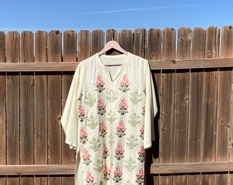 60s Gold Embroidered Floral Kaftan Vintage