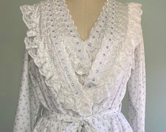 Conjunto de bata y camisón vintage de Katie O’Brien / Pijama estilo cottagecore blanco con encaje floral, talla M