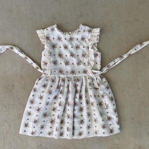 Vintage 70s Handmade Girls Prairie Dress | Calico Floral Rust Orange Homespun Cotton Pinafore