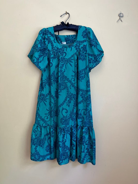 Hawaiian Kaftan / Mumu / Teal / Blue / Floral - image 1