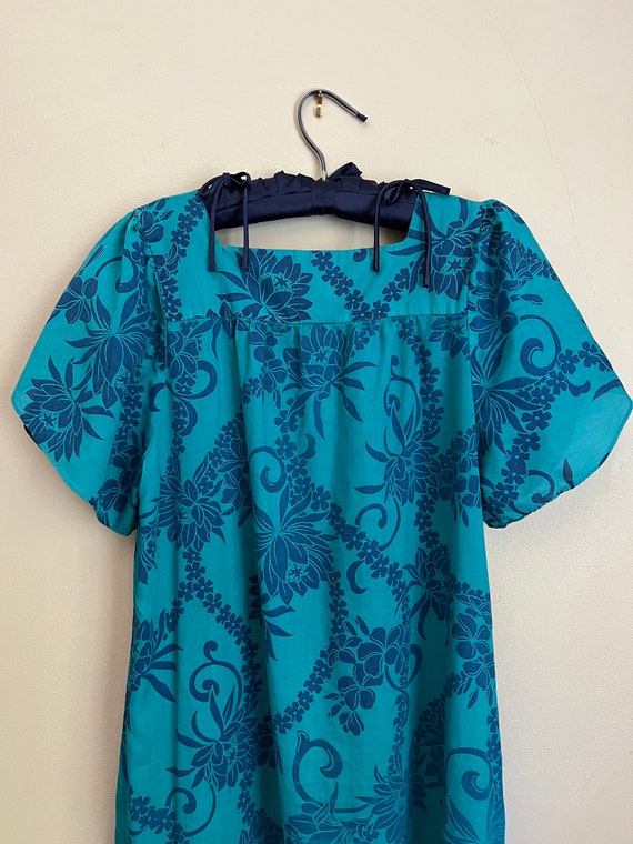 Hawaiian Kaftan / Mumu / Teal / Blue / Floral - image 4