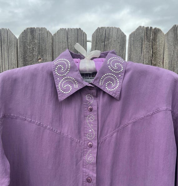 Vintage Western silk studded shirt blouse Rhinest… - image 1