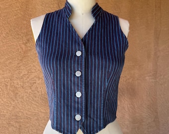 Gilet vintage anni '80 Five Star by Roper a righe in denim / Gilet da cowboy a righe blu navy (taglia piccola)