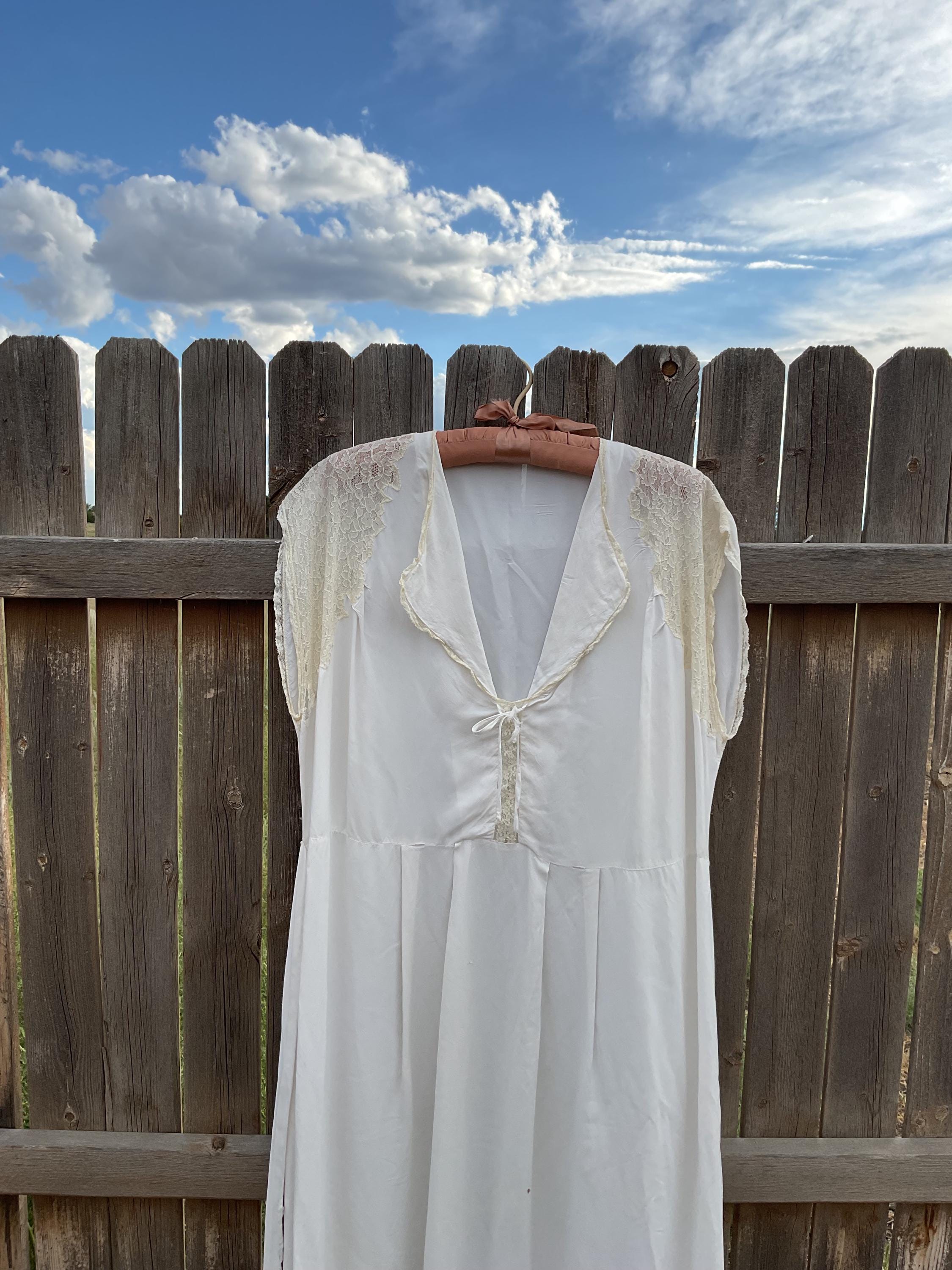 1920s White Cotton Nightgown – Lace Trim Maxi Slip Dress Antique ...