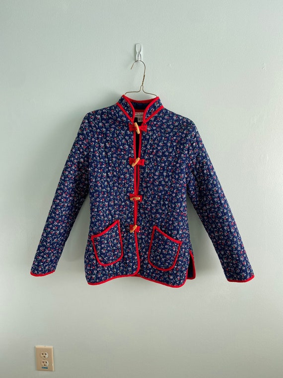 70s Prairie Quilted Calico Navy Red Jacket Gunne S