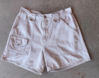 Vintage Y2K Utility Cargo Shorts | Off-White Baumwolle, Zimmermannsstil, Größe 10
