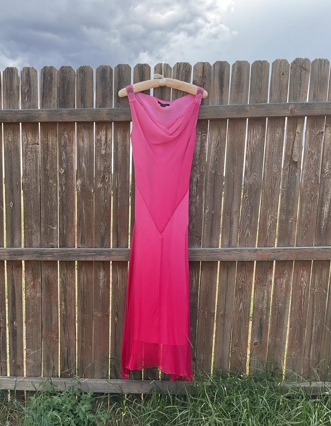 Y2k Baby Pink Beaded One Shoulder Mesh Gown main image 1