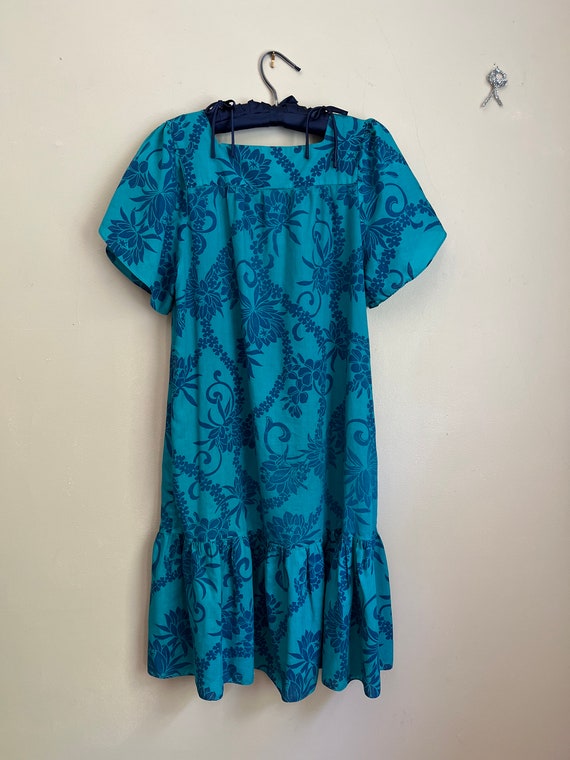 Hawaiian Kaftan / Mumu / Teal / Blue / Floral - image 3