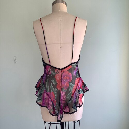 1980s Dark Floral Sheer Teddy & Bed Jacket Lucie Ann II offers