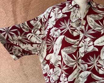 Vintage Pierre Cardin Hawaiian Shirt | Burgundy Tropical Rayon Camp Shirt