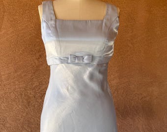 Vintage Y2K Ice Blue Satin Gown | Bias Cut Empire Waist Formal Dress Made USA