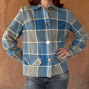 Vintage Pendleton 49er Style Wool Jacket – Blue Gray Plaid Sportswear Coat