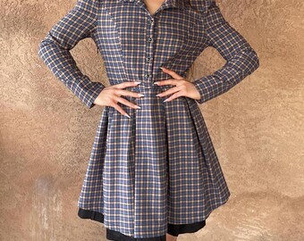 Vintage Plaid Dress - 80s/90s Button Down Fit & Flare Dress