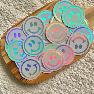 Smiley Face Sticker, Holographic Stickers, Vinyl Stickers, WaterBottle Stickers, Hydroflask Sticker, Waterproof Stickers, Laptop sticker