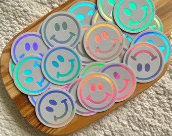 Smiley Face Sticker, Holographic Stickers, Vinyl Stickers, WaterBottle Stickers, Hydroflask Sticker, Waterproof Stickers, Laptop sticker