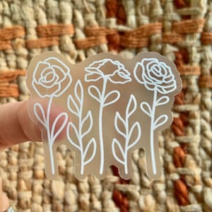 Flower Sticker, Floral Sticker, Water Bottle Stickers, Clear Stickers, Waterbottle Stickers, Water Bottle Sticker, Hydroflask Stickers