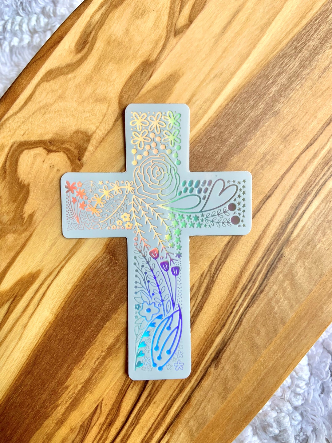 Cross Sticker, Holographic Christian Sticker, Christian Hydroflask ...