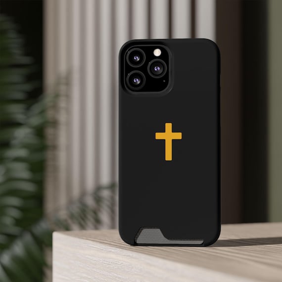 Golden Cross Christian Phone Case | Card Holder Built in Case | Compatible with iPhone and Samsung