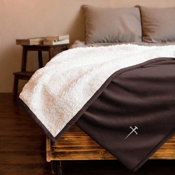 The Nail Cross Sherpa Blanket | Embroidered Christian Blanket