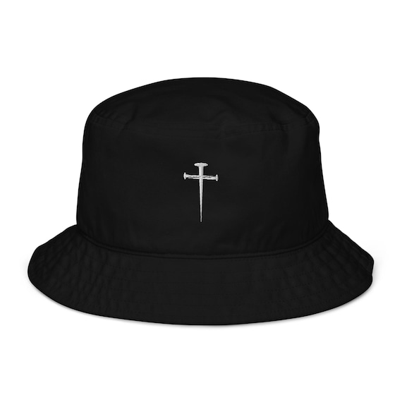 The Nail Cross Bucket Christian Hat | Organic Embroidered Cap | Unisex