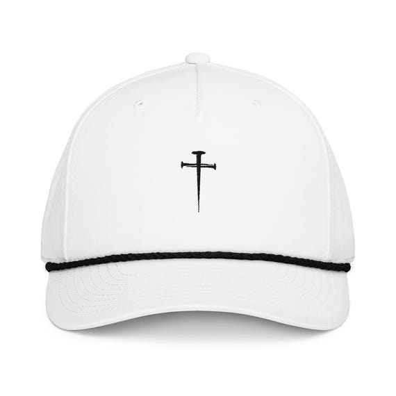The Nail Cross Rope Christian Hat White | Embroidered Cap | Unisex