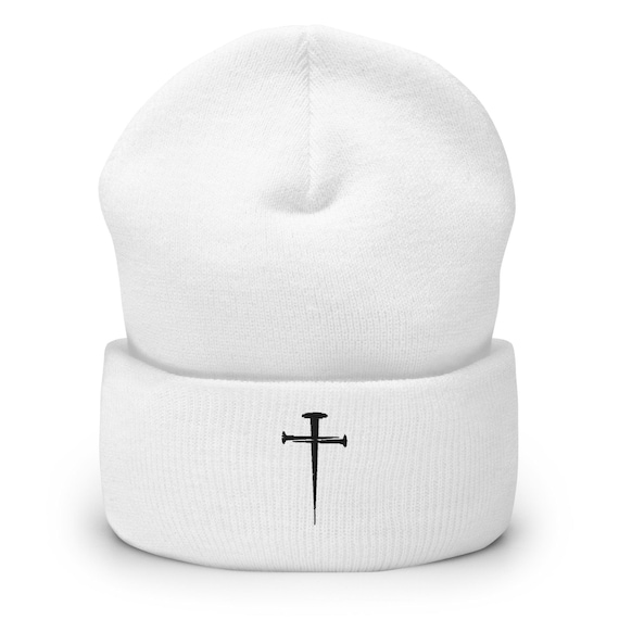 The Nail Cross Beanie | Embroidered Christian Cuffed Beanie | Unisex
