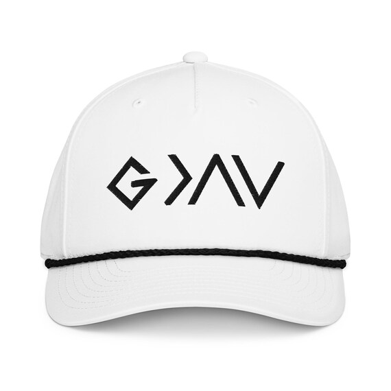 God is Greater Than the Highs and Lows Christian Rope Hat | Black Design Embroidered Golf Cap | Unisex
