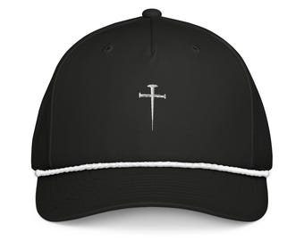 The Nail Cross Rope Christian Hat Black | Embroidered Cap | Unisex