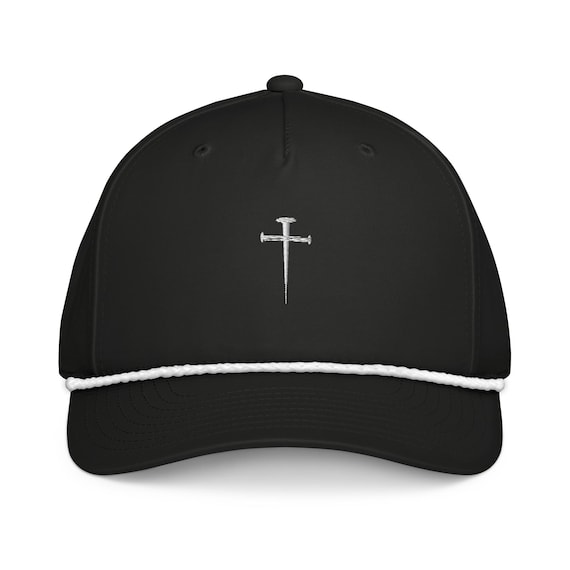 The Nail Cross Rope Christian Hat Black | Embroidered Cap | Unisex