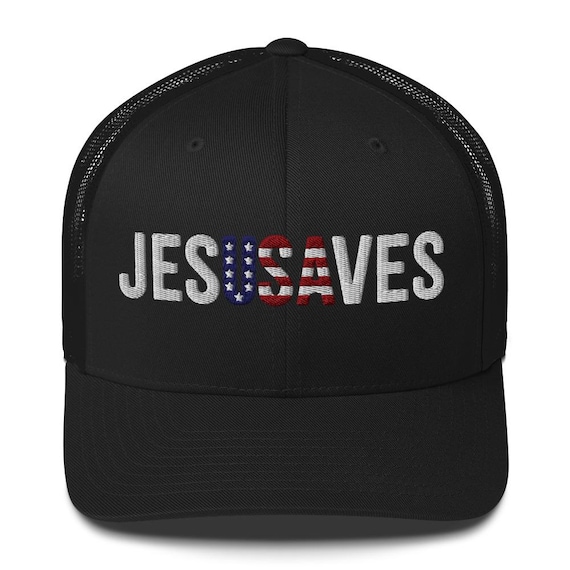 Jesus Saves USA Christian Trucker Hat Mesh Back | Embroidered Cap | Unisex