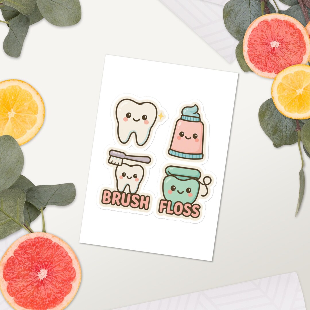 Toothbrush Printable Stickers Dentistry Brush Floss Sticker Sheet | Multiple Sticker Designs | Dental ...