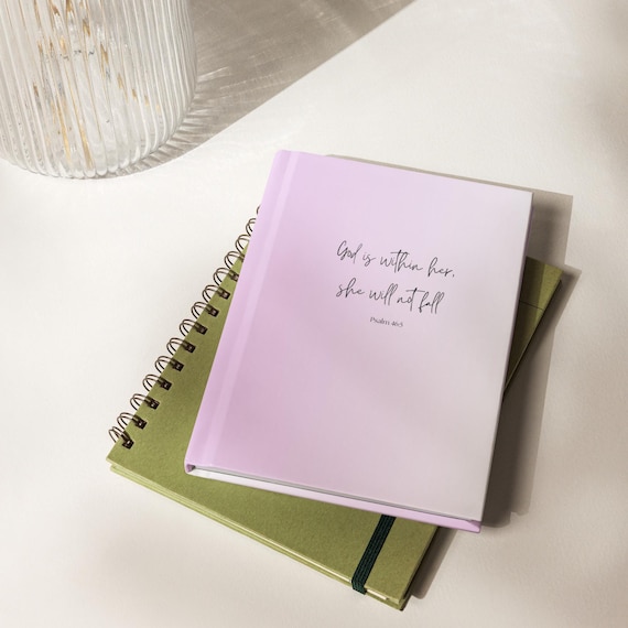 Hardcover Journal | Christian Bible Verse Psalm 46:5 "God is within her, she will not fall" | Matte Pink