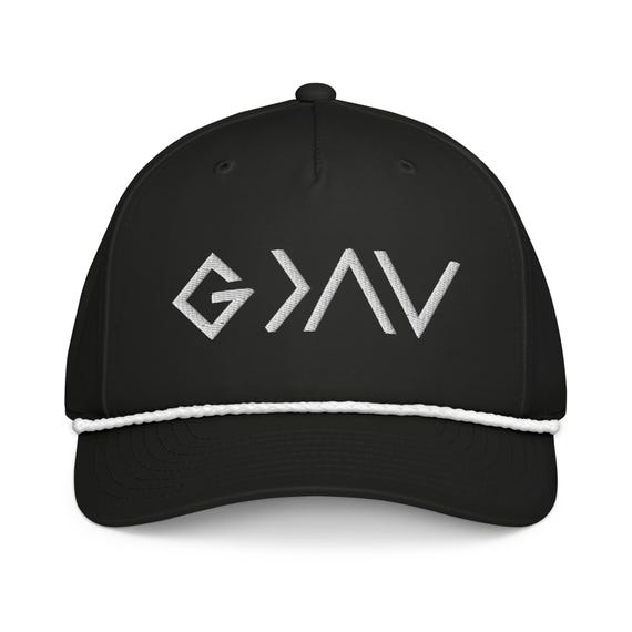 God is Greater Than the Highs and Lows Christian Rope Hat | White Design Embroidered Golf Cap | Unisex