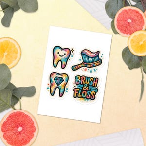 Dentistry Brush & Floss Sticker Sheet | Multiple Sticker Designs | Dental Stickers