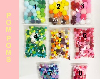 POM POMs, Felt Pom Poms, Blues, Yellows, Pinks, Greens, Medium/Large, Small/Extra Small - FREE SHIPPING