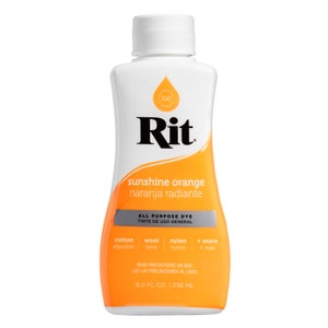 RIT Liquid Dye, All Purpose Fabric Dye Multiple Colors 8 fluid ounce Non Toxic, Machine Washable Sunshine Orange