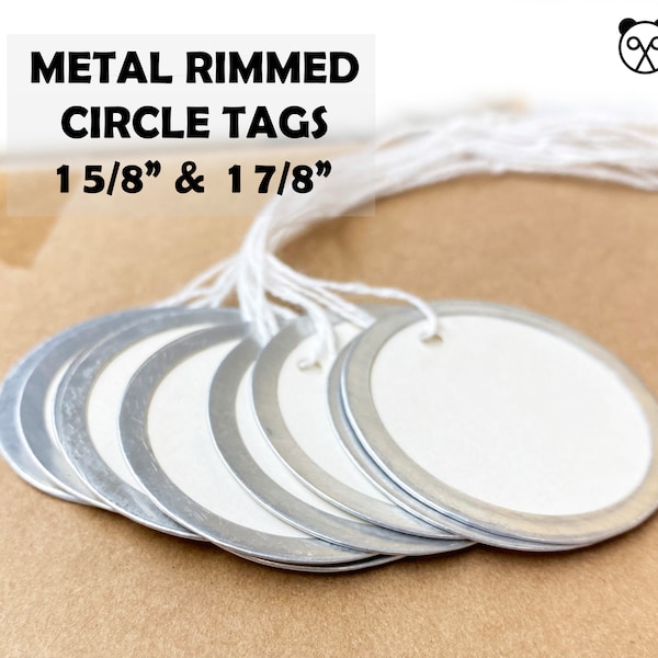 Blank Metal Rimmed Paper Circle Tags for Gifts, Favors, Goodie bags, DIY Parties, Metal rim tags