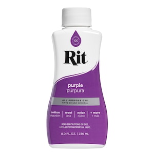 RIT Liquid Dye, All Purpose Fabric Dye Multiple Colors 8 fluid ounce Non Toxic, Machine Washable Purple