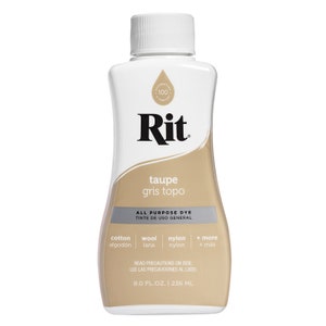 RIT Liquid Dye, All Purpose Fabric Dye Multiple Colors 8 fluid ounce Non Toxic, Machine Washable Taupe
