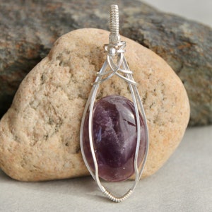 Dream Amethyst .925 sterling silver wire-wrapped pendant necklace