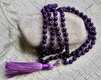 Amethyst 108 8mm beads hand-knotted mala meditation necklace