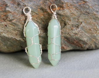 Pale Green Jade wire-wrapped gemstone crystal point necklace