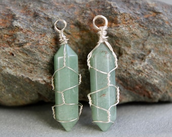 Green Aventurine wire-wrapped gemstone crystal point necklace