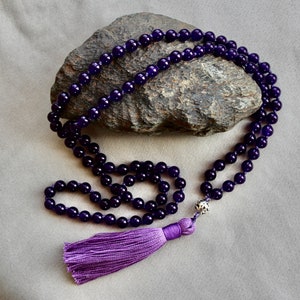 Amethyst 108 8mm beads hand-knotted mala meditation necklace image 4