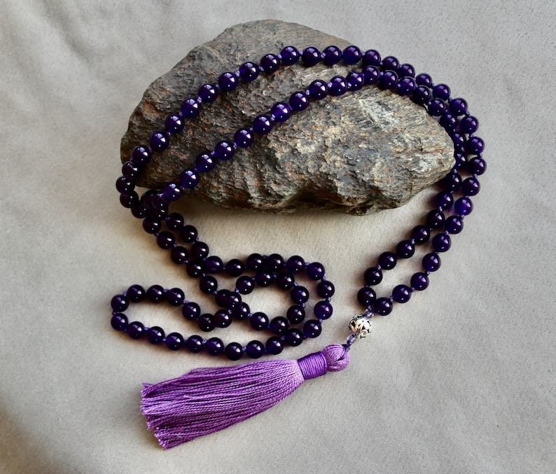 Amethyst 108 8mm beads hand-knotted mala meditation necklace image 4