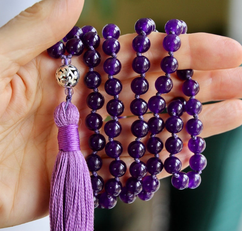 Amethyst 108 8mm beads hand-knotted mala meditation necklace image 2