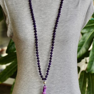 Amethyst 108 8mm beads hand-knotted mala meditation necklace image 5