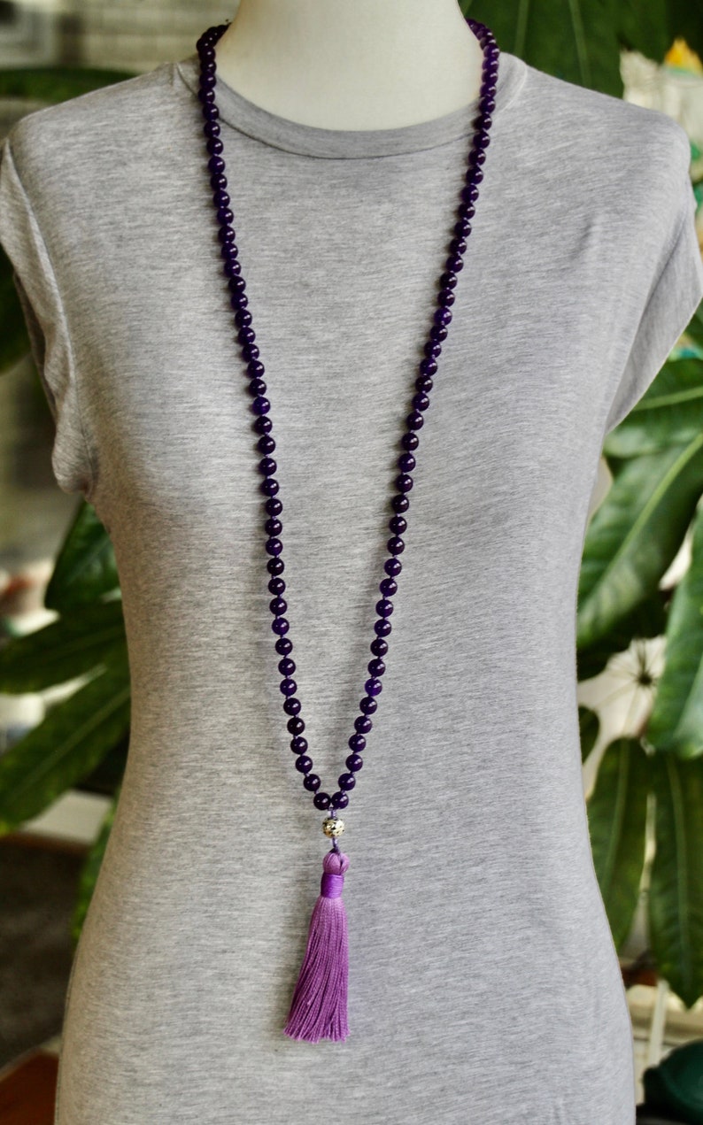 Amethyst 108 8mm beads hand-knotted mala meditation necklace image 5